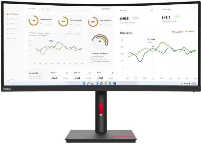 Alt view image 6 of 20 - Lenovo ThinkVision 34 inch Curved Monitor - T34w-30