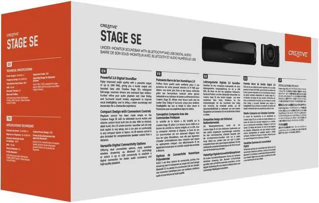 Alt view image 7 of 8 - Creative Stage SE Under-Monitor Soundbar with USB Digital Audio and Bluetooth 5.3, Clear Dialog and Surround by Sound Blaster, Powered via Adapter
