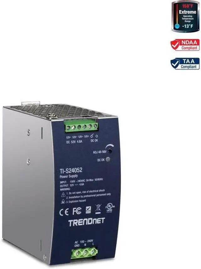 Alt view image 10 of 19 - TRENDnet TI-S24052, 240W, 52V DC, 4.61A AC to DC DIN-Rail Power Supply
with PFC Function