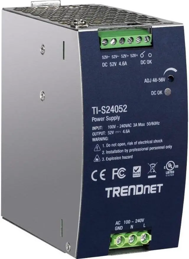 Alt view image 13 of 19 - TRENDnet TI-S24052, 240W, 52V DC, 4.61A AC to DC DIN-Rail Power Supply
with PFC Function