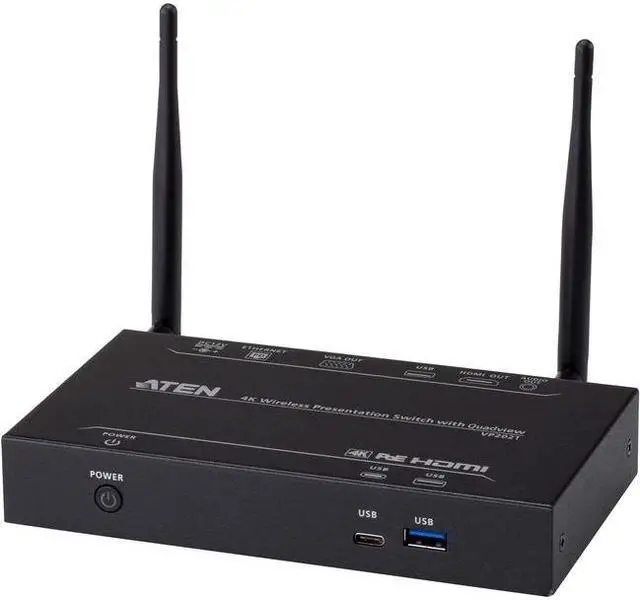 Alt view image 2 of 4 - ATEN VP2021 4K Wireless Presentation Switch with Quad View - 3840 ? 2160 - 4K, Full HD - 2160p4 x 2 - Speaker, Computer, Notebook, Whiteboard, Display, Projector - 1 x HDMI Out - 1 x VGA Out