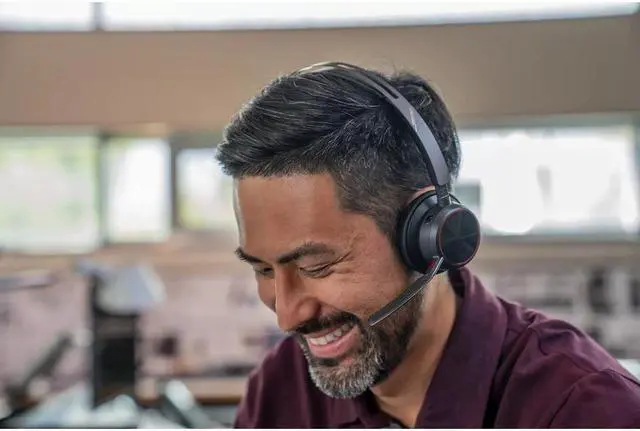 Alt view image 7 of 7 - Poly Voyager Focus 2 UC USB-A Headset with Stand (Plantronics) - Bluetooth Stereo Headset with Boom Mic - USB-A PC/Mac Compatible - Active Noise Canceling - Works with Teams (Certified), Zoom & more