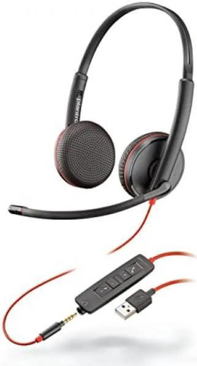 Main image of Poly Blackwire 3225 Headset - Stereo - Mini-phone (3.5mm) - Wired - 32 Ohm - On-ear - Binaural - Ear-cup - 7.45 ft Cable - Omni-directional Microphone - Noise Canceling - Black