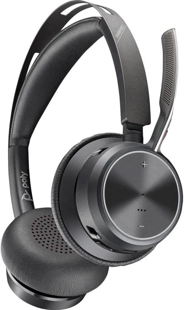 Alt view image 8 of 10 - Poly Voyager Focus 2 USB-C Headset - Siri, Google Assistant - Stereo - USB Type C, Micro USB - Wired/Wireless - Bluetooth - 300 ft - 20 Hz - 20 kHz - On-ear - Binaural - Open - 4.92 ft Cable - Electre