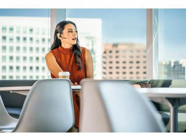 Alt view image 4 of 8 - Poly Voyager 5200-M Office Headset + USB-C to Micro USB Cable TAA - Google Assistant, Siri - Mono - USB Type C, RJ-11 - Wireless - Bluetooth - 246.1 ft - 32 Ohm - 100 Hz - 20 kHz - On-ear - Monaural -