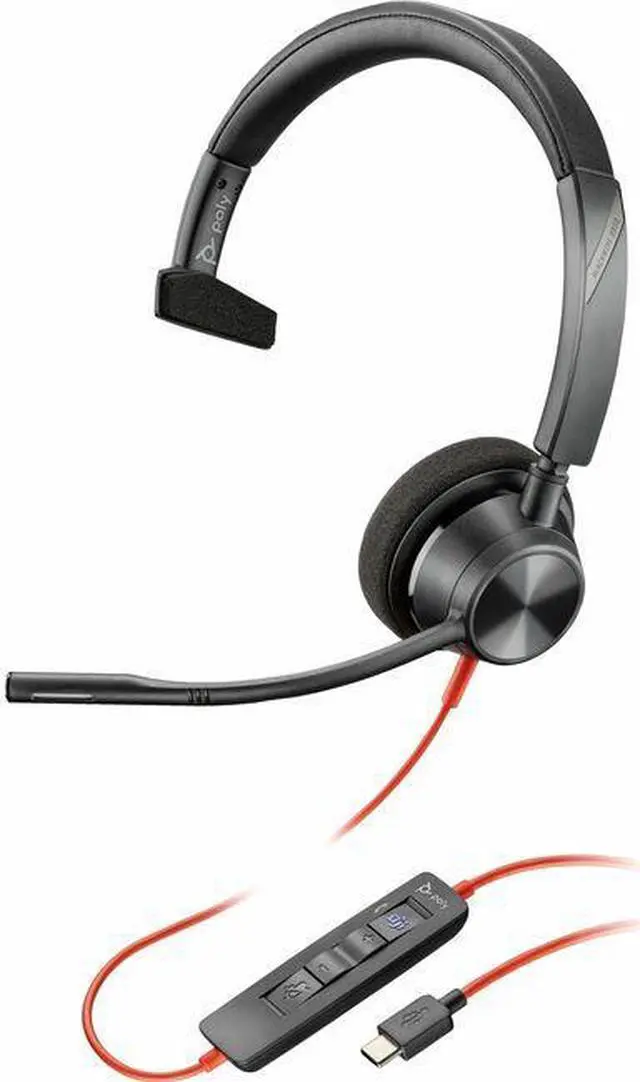 Alt view image 2 of 5 - Poly Blackwire 3310-M Microsoft Teams Certified USB-C Headset - Mono - USB Type C, Mini-phone (3.5mm) - Wired - 32 Ohm - 20 Hz - 20 kHz - On-ear - Monaural - Ear-cup - 7.10 ft Cable - Omni-directional