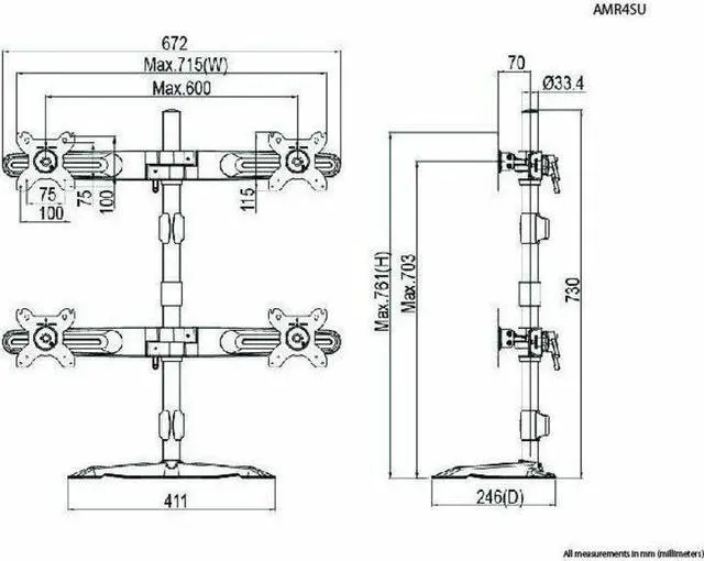 Alt view image 6 of 6 - Quad Monitor Stand by Amer Mounts. Supports four 24" monitors. Compatible with 100 x 100mm 75 x 75 mm mounting patterns