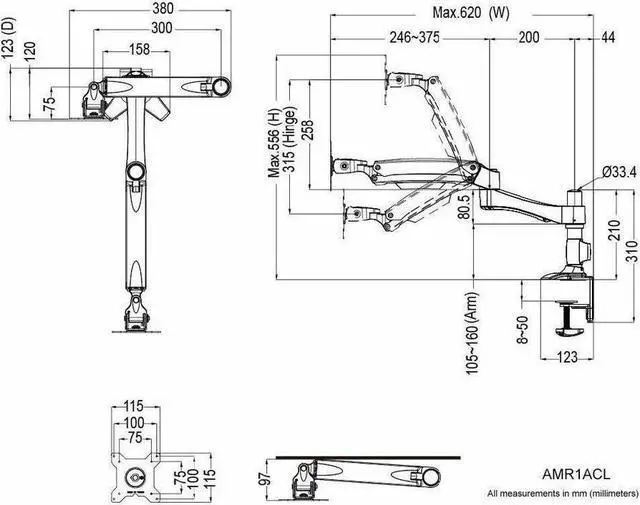 Alt view image 8 of 11 - Amer Mounts Long Articulating Monitor Arm with Clamp Base for 15"-26" Displays