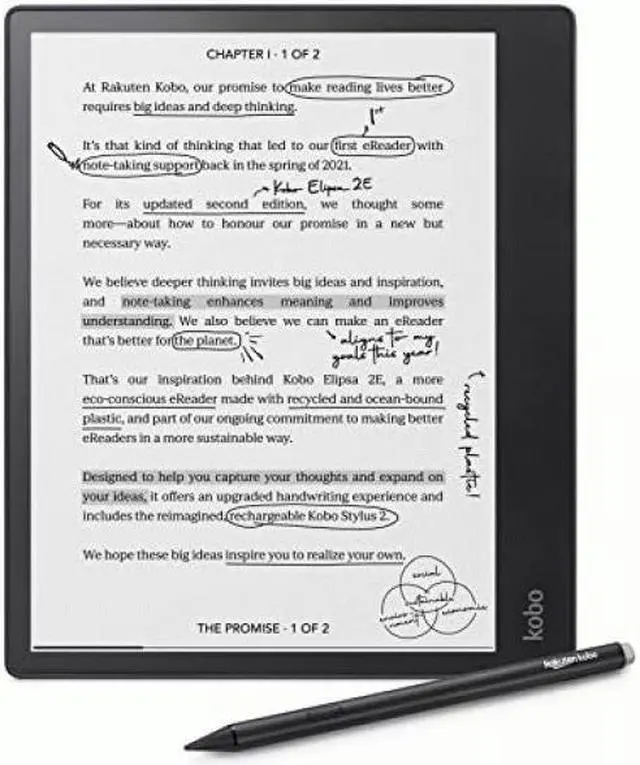 Alt view image 6 of 11 - Kobo Elipsa 2E | eReader | 10.3" Glare-Free Touchscreen with ComfortLight PRO | Includes Kobo Stylus 2 | Adjustable Brightness | Wi-Fi | Carta E Ink Technology | 32GB of Storage