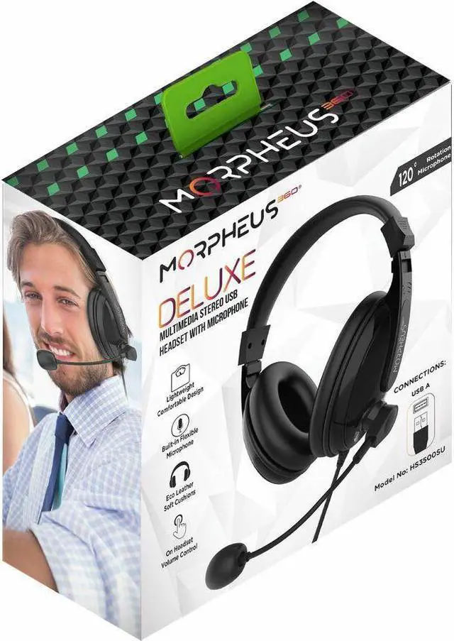 Alt view image 7 of 8 - Morpheus 360 Deluxe Multimedia Stereo USB Headset - Adjustable Microphone - Lightweight Comfortable Design - Soft Eco Leather Ear Cushions - Over Ear - Black - HS3500SU