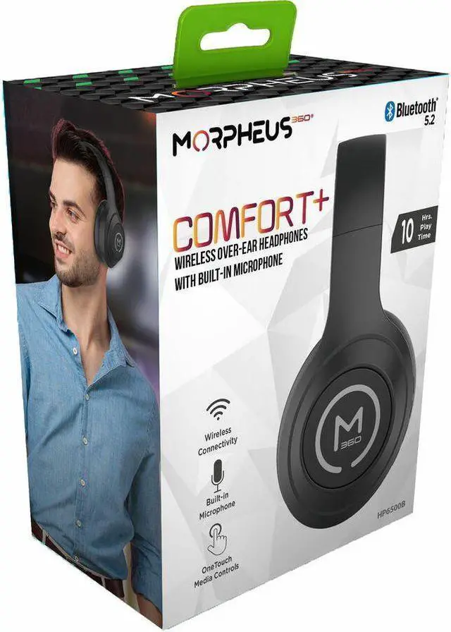Alt view image 6 of 9 - Morpheus 360 Comfort Plus Wireless Over-Ear Headphones - Bluetooth Headset with Microphone - 10H Playtime - HP6500B (Black)