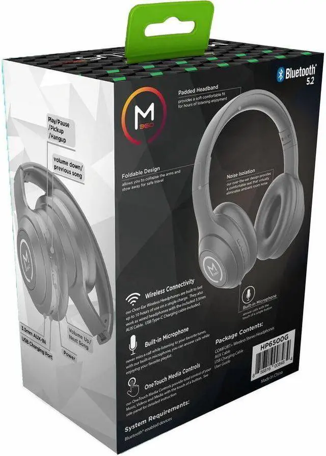 Alt view image 5 of 6 - Morpheus 360 Comfort Plus Wireless Over-Ear Headphones - Bluetooth Headset with Microphone - 10H Playtime - HP6500G (Grey)