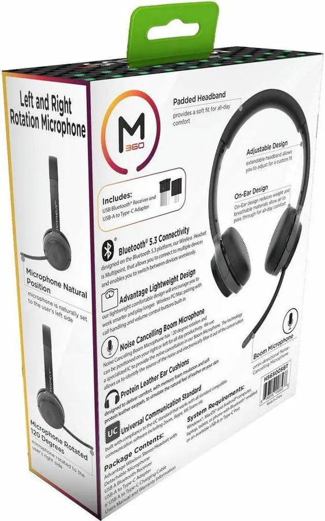 Alt view image 5 of 16 - Morpheus 360 Advantage Stereo Wireless Headset with Detachable Boom Microphone - Bluetooth Headphones with 2.4GHz Receiver-Dongle - UC Compatible - 20 Hour Talk-Playtime - USB HS6500SBT