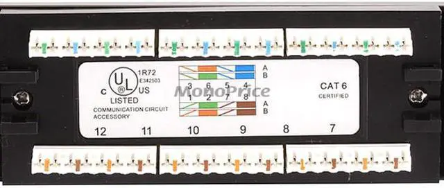 Alt view image 11 of 14 - Monoprice 24-Port Cat6 Patch Panel, 110 Type (568A/B Compatible) Black Painted Steel Panel, UL Listed
