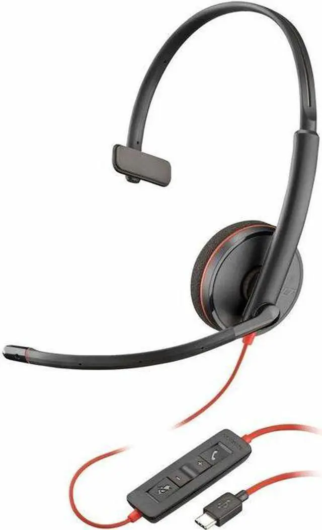 Alt view image 2 of 2 - Poly Blackwire 3210 Headset - Mono - USB Type C - Wired - 32 Ohm - 20 Hz - 20 kHz - On-ear, Over-the-head - Monaural - Ear-cup - 5.28 ft Cable - Noise Cancelling Microphone