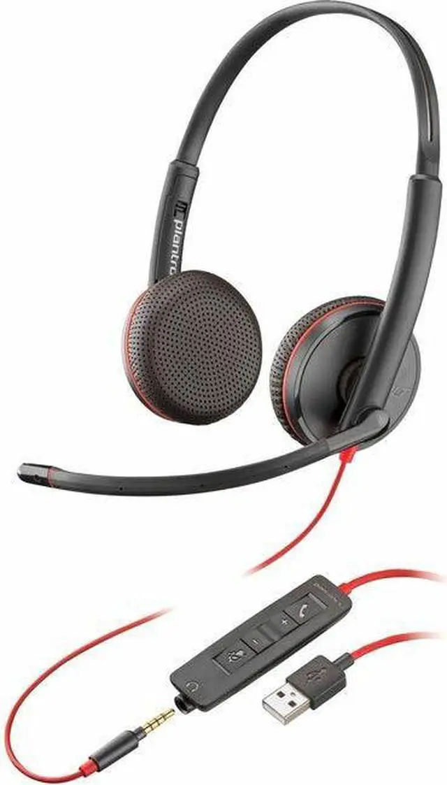 Alt view image 2 of 2 - Poly Blackwire 3225 Headset - Stereo - USB Type A, Mini-phone (3.5mm) - Wired - 32 Ohm - 20 Hz - 20 kHz - On-ear - Binaural - Ear-cup - 7.40 ft Cable - Omni-directional, Noise Cancelling Microphone -
