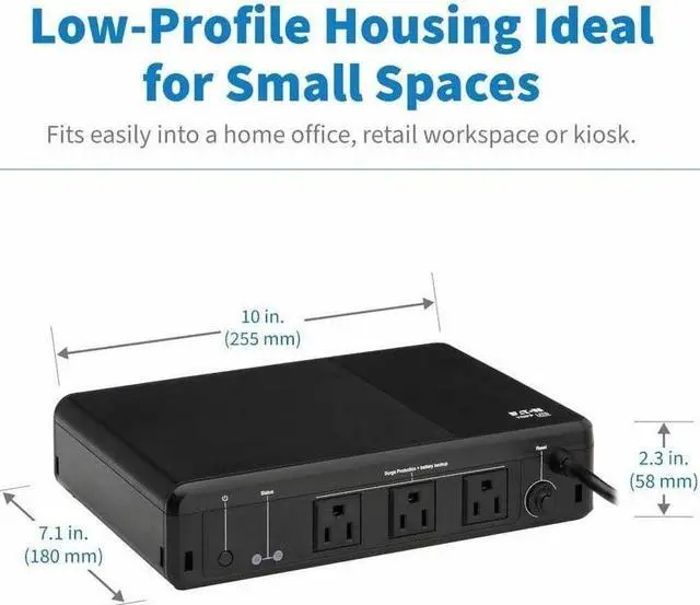 Alt view image 3 of 7 - Tripp Lite 350VA 210W 120V Standby UPS 3 Outlets Surge + Battery Backup BC350R