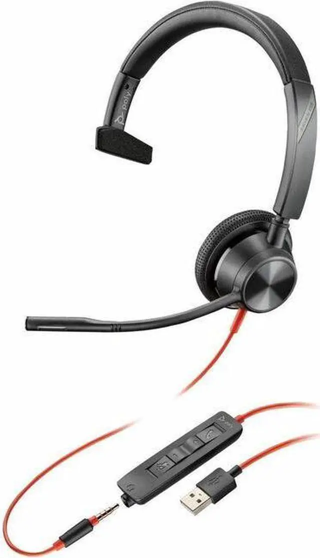 Alt view image 3 of 3 - Poly Blackwire 3315 USB-A Headset TAA - Mono - Mini-phone (3.5mm), USB Type A - Wired - 32 Ohm - 20 Hz - 20 kHz - On-ear - Monaural - Ear-cup - 7 ft Cable - Omni-directional Microphone - Noise Canceli