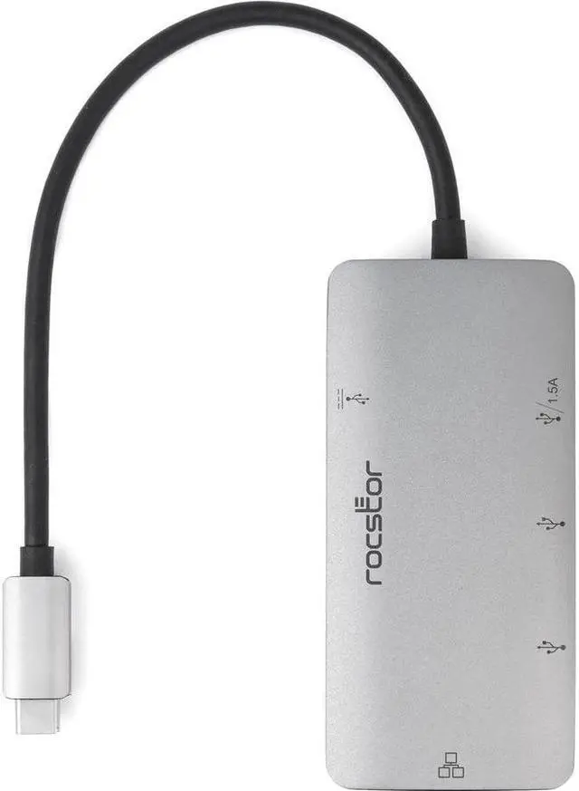 Alt view image 4 of 11 - Rocstor Premium USB-C Hub with USB-A, Gigabit Ethernet & USB-C 100W PD - USB 3.0 Type C - External - 4 USB Port(s) - 1 Network (RJ-45) Port(s) - 3 USB 3.0 Port(s) - PC, Mac, Linux, Android, Chrome OS
