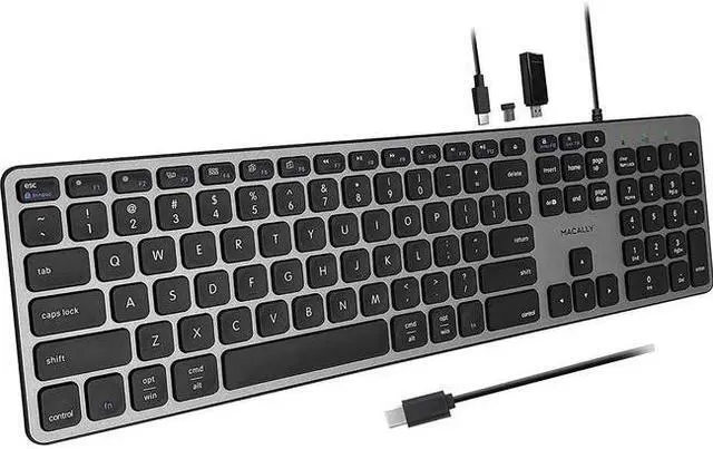 Alt view image 4 of 9 - Macally Premium Wired USB C Keyboard with USB Ports Space Gray UCZKEYHUBACSG