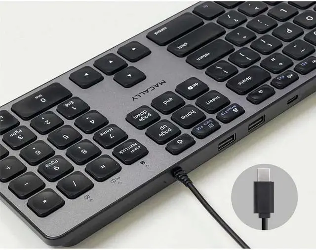 Alt view image 6 of 9 - Macally Premium Wired USB C Keyboard with USB Ports Space Gray UCZKEYHUBACSG
