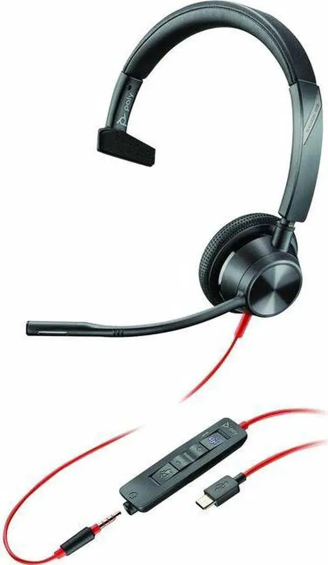Alt view image 2 of 2 - Poly Blackwire 3310 USB-C Headset TAA - Mono - USB Type C, Mini-phone (3.5mm) - Wired - 32 Ohm - 20 Hz - 20 kHz - On-ear - Monaural - Ear-cup - 7.10 ft Cable - Omni-directional Microphone - Noise Canc