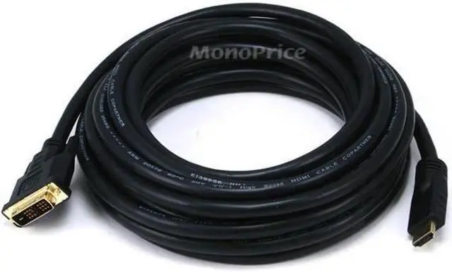 Alt view image 12 of 12 - Monoprice 25ft 26AWG CL2 Standard HDMI to DVI Adapter Cable, Black