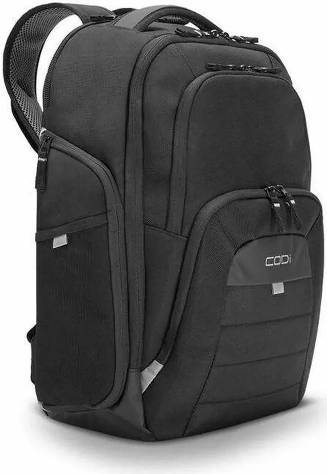Main image of CODi Ferretti Pro Carrying Case (Backpack) for 17.3" Notebook, Tablet, Water Bottle - Black - Mesh, Plastic, 1680D Polyester Body - Shoulder Strap, Trolley Strap, Handle, Chest Strap