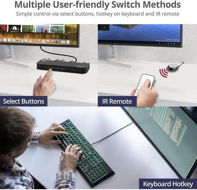 Alt view image 13 of 15 - SIIG 4x1 DisplayPort 4K KVM USB 3.0 Switch with Remote Control