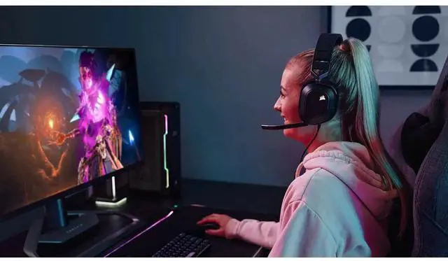 Alt view image 5 of 14 - Corsair HS80 RGB USB Wired Gaming Headset - Carbon - Stereo - USB Type A - Wired - 32 Kilo Ohm - 20 Hz to 40 kHz - On-ear, Over-the-head - Binaural - Ear-cup - 5.91 ft Cable - Omni-directional Microph