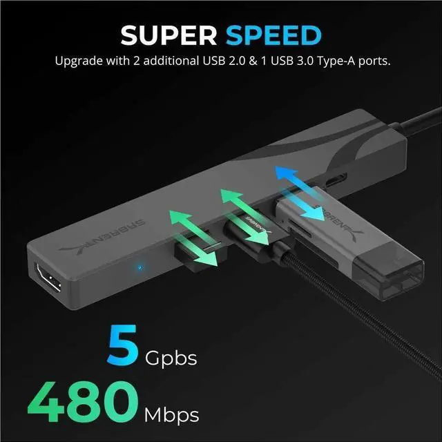 Alt view image 10 of 14 - SABRENT Multi-Port USB-C Hub with Power Delivery and HDMI Out, 3 USB A Ports [HB-SHPU]