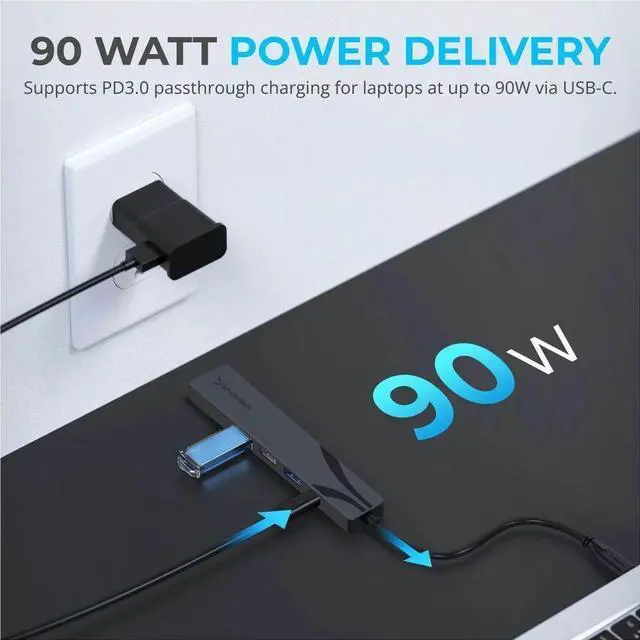 Alt view image 13 of 14 - SABRENT Multi-Port USB-C Hub with Power Delivery and HDMI Out, 3 USB A Ports [HB-SHPU]