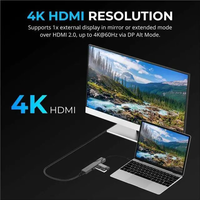 Alt view image 14 of 14 - SABRENT Multi-Port USB-C Hub with Power Delivery and HDMI Out, 3 USB A Ports [HB-SHPU]