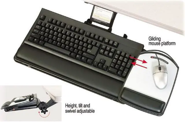 Alt view image 8 of 20 - 3M Knob Adjust Keyboard Tray With Highly Adjustable Platform Black AKT80LE