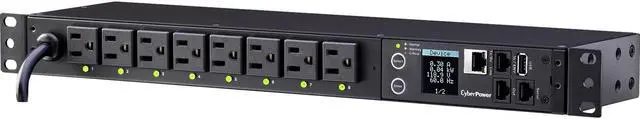 Alt view image 2 of 20 - CyberPower PDU41001 Single Phase 100 - 120 VAC 15A Switched PDU - 8 Outlets, 12 ft, NEMA 5-15P, Horizontal, 1U, SNMP, LCD