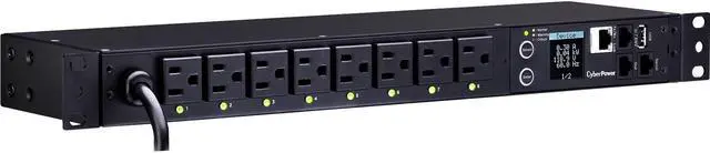 Main image of CyberPower PDU41001 Single Phase 100 - 120 VAC 15A Switched PDU - 8 Outlets, 12 ft, NEMA 5-15P, Horizontal, 1U, SNMP, LCD