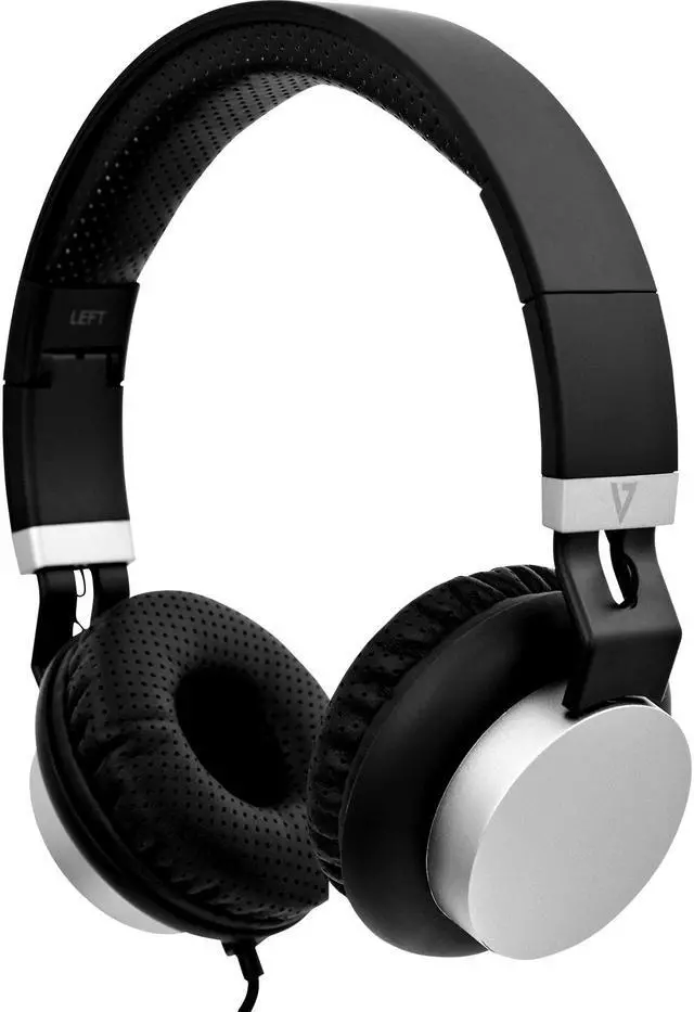 Alt view image 2 of 20 - V7 Lightweight On-Ear Headphones - Black/Silver - Stereo - Black, Silver - Mini-phone - Wired - On-ear, Over-the-head - Binaural - Supra-aural - Noise Canceling