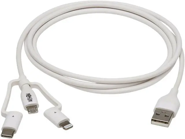 Alt view image 7 of 8 - Tripp Lite 4ft Safe-IT Universal USB-A to Lightning USB Micro-B and USB-C Cable
