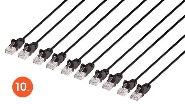 Alt view image 8 of 8 - Intellinet Cat6 U/UTP Slim Network Patch Cable, 20 ft., Black, 10-Pack, 10G, 250 MHz, 100% Copper, 30 AWG, RJ45, Stranded, Snag-free, Gold-plated Contacts