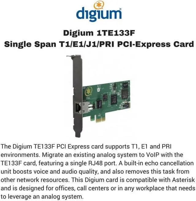 Alt view image 6 of 12 - One (1) Span Digital T1/E1/J1/PRI PCI-Express Card with Hardware Echo Cancellation