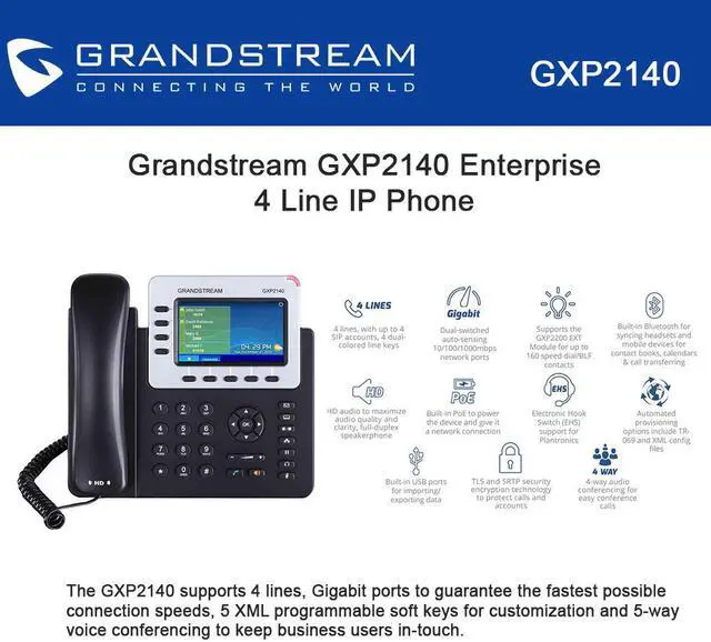 Alt view image 4 of 18 - GRANDSTREAM GXP2140 HIGH-END IP PHONE 4 SIP