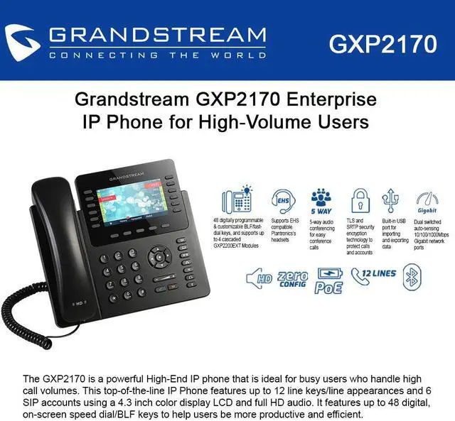 Main image of Grandstream GXP2170 -Enterprise IP Phone, 12 Line, Color Display -VoIP