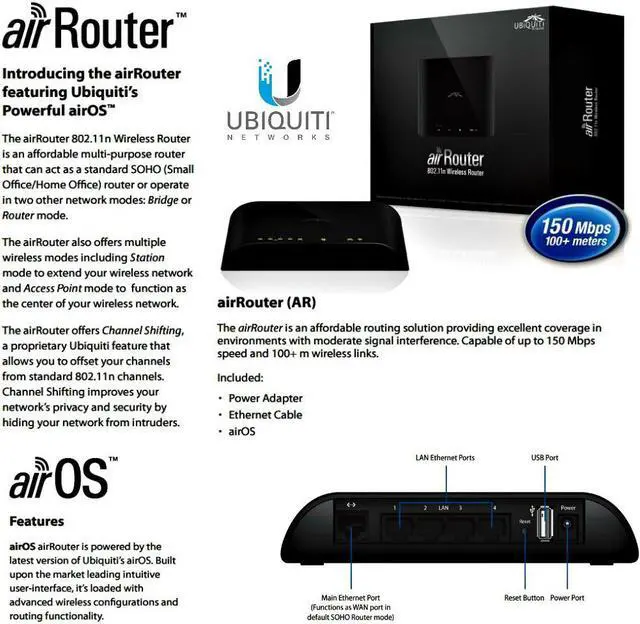 Alt view image 3 of 6 - Ubiquiti AIRROUTER-US N150 Wireless Router Powered by Ubiquiti's airOS Technology