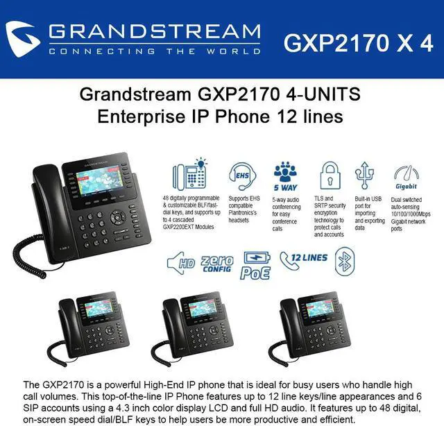 Main image of Grandstream GXP2170 4-UNITS 12 Line IP Phone, Color Display-VoIP