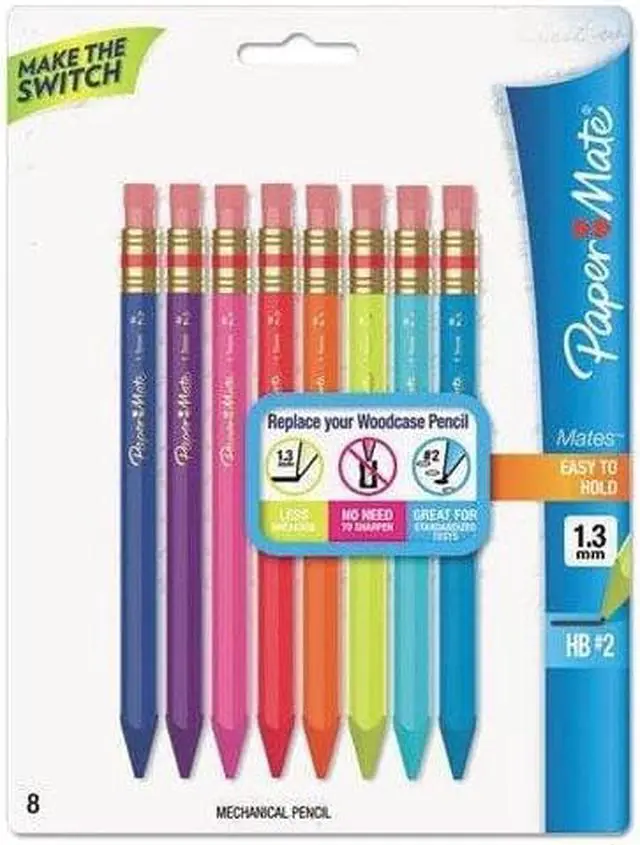 Alt view image 3 of 6 - Paper Mate 1862168 Mates Mechanical Pencils, 1.3 mm, Assorted, 8/Pk