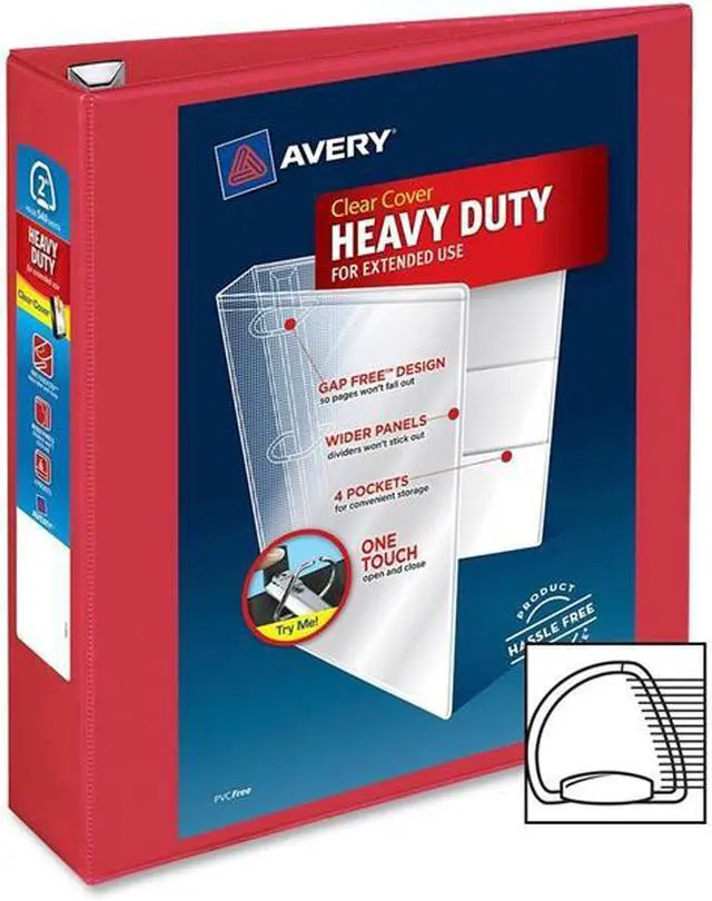 Alt view image 6 of 20 - Avery Heavy-Duty View Binder w/Locking 1-Touch EZD Rings 2" Cap Red 79225