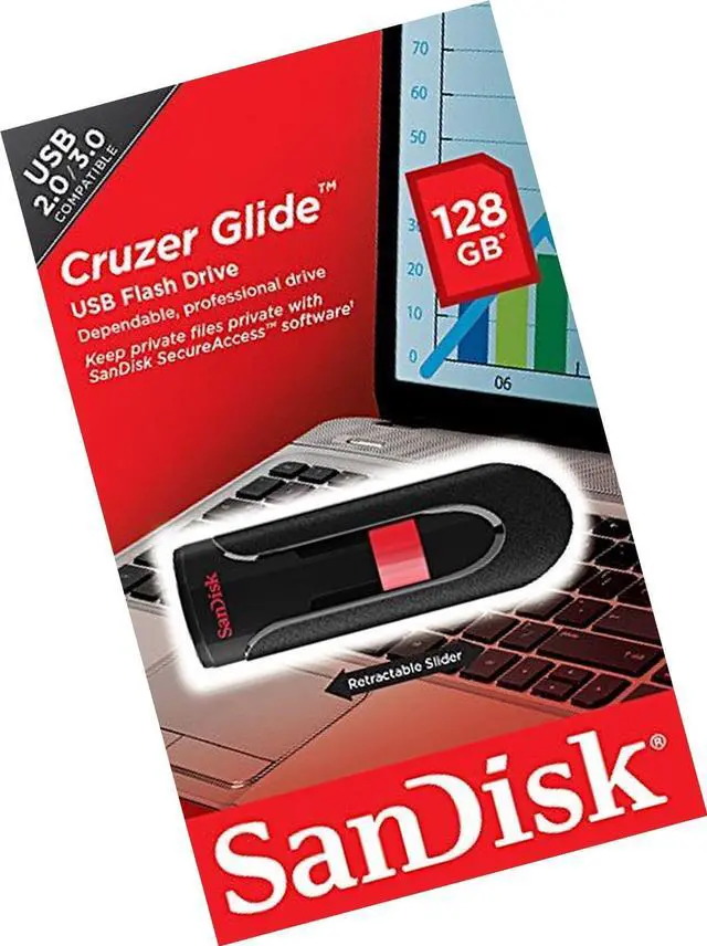 Alt view image 3 of 5 - SanDisk Cruzer Glide CZ60 128GB USB 2.0 Flash Drive- SDCZ60-128G-B35