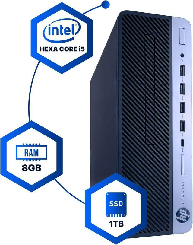 Main image of HP ProDesk 600G4 Desktop Computer | Hexa Core Intel i5 (3.2) | 8GB DDR4 RAM | 1TB SSD Solid State | Windows 11 Professional | Home or Office PC