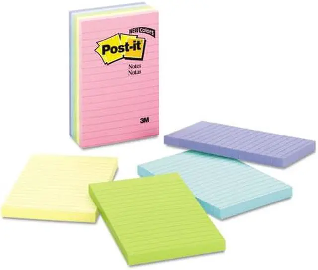 Alt view image 5 of 20 - 3M 6605PKAST 4 x 6 Ruled Five Colors Five 100-Sheet Pads Pack