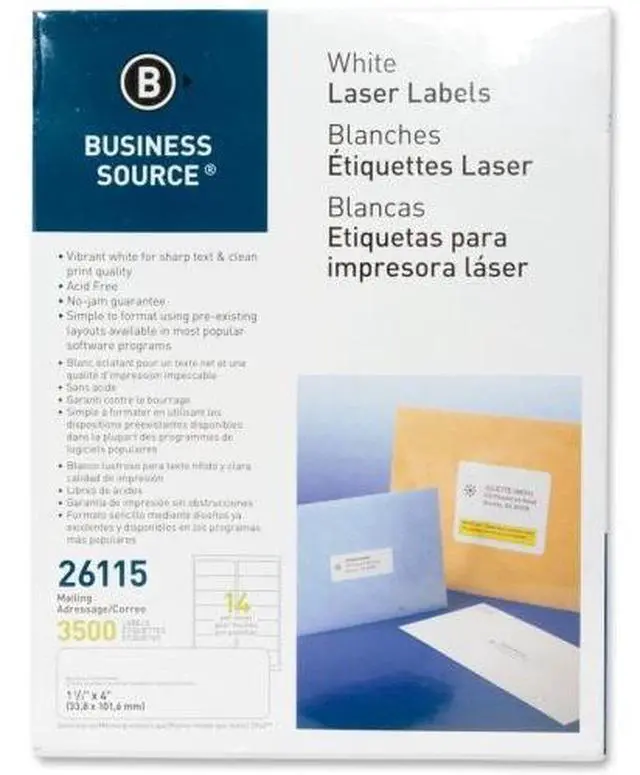 Alt view image 2 of 8 - Business Source Mailing Labels Laser 1-1/3"x4" 3500/PK White 26115
